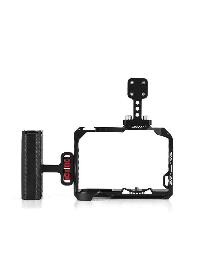 Andoer Camera Cage + Top Handle + Side Grip Kit Aluminum Alloy Video Cage with Cold Shoe Mount Numerous 1/4 Inch Threads Replacement for Canon R7 Camera
