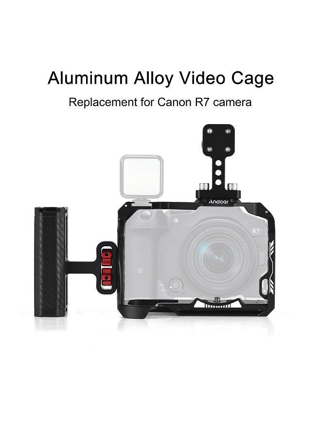 Andoer Camera Cage + Top Handle + Side Grip Kit Aluminum Alloy Video Cage with Cold Shoe Mount Numerous 1/4 Inch Threads Replacement for Canon R7 Camera