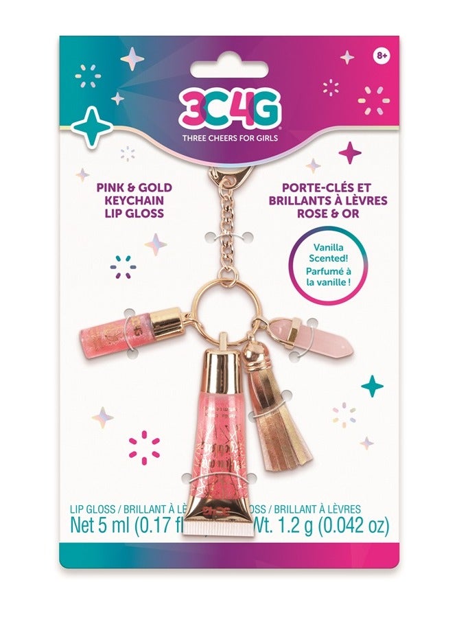 3C4G Pink & Gold Key Chain Lip Gloss (Vanilla-scented) for Ages 8+