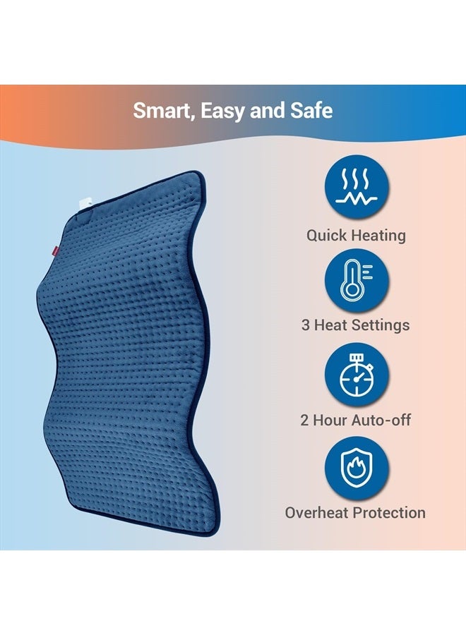 Heating Pad for Back Pain Relief - FSA HSA Eligible Extra Large Heating Pad XXL, Fathers Day Dad Gifts, Birthday Gifts for Women, 17''x 33'' King Size Electric Heating Pad for Cramps (Blue)