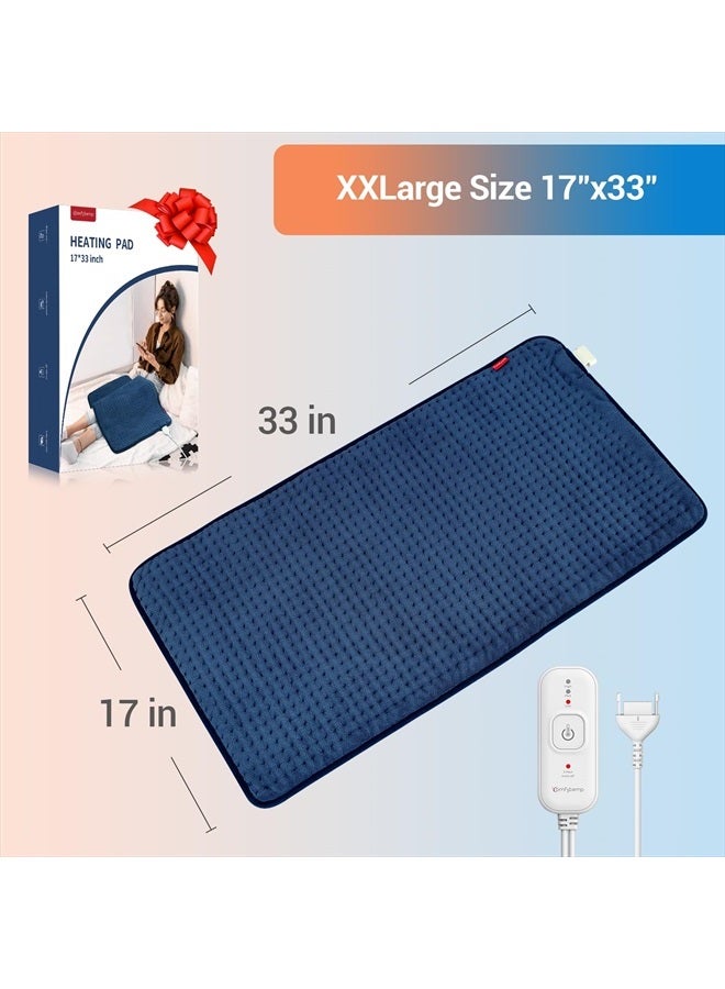 Heating Pad for Back Pain Relief - FSA HSA Eligible Extra Large Heating Pad XXL, Fathers Day Dad Gifts, Birthday Gifts for Women, 17''x 33'' King Size Electric Heating Pad for Cramps (Blue)