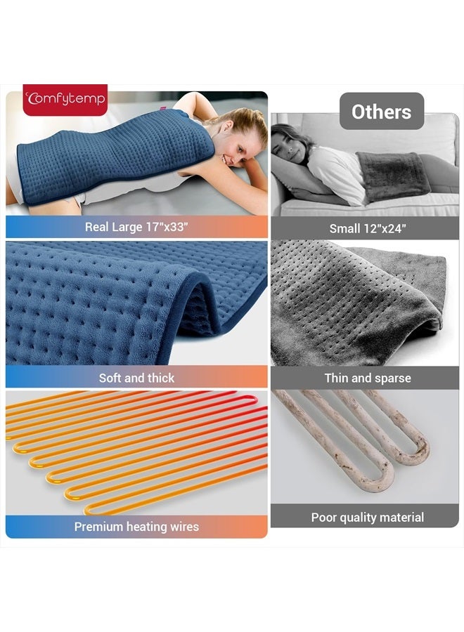 Heating Pad for Back Pain Relief - FSA HSA Eligible Extra Large Heating Pad XXL, Fathers Day Dad Gifts, Birthday Gifts for Women, 17''x 33'' King Size Electric Heating Pad for Cramps (Blue)