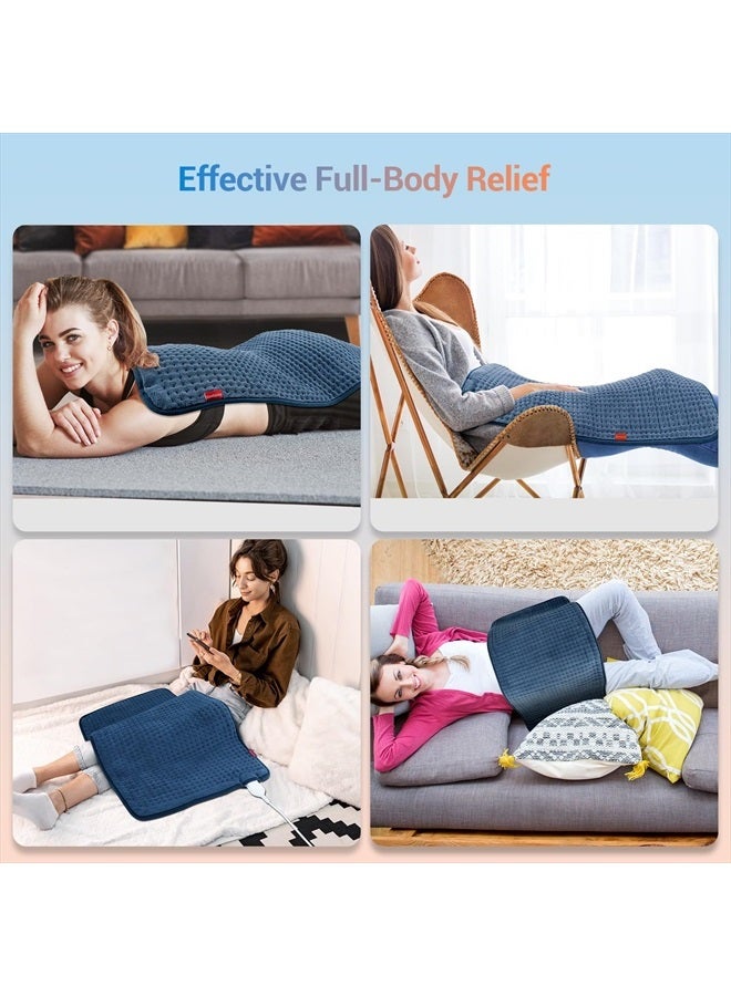 Heating Pad for Back Pain Relief - FSA HSA Eligible Extra Large Heating Pad XXL, Fathers Day Dad Gifts, Birthday Gifts for Women, 17''x 33'' King Size Electric Heating Pad for Cramps (Blue)