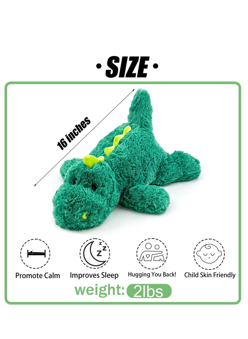 Green Dinosaur Weighted Stuffed Animals,Sensory Comfort Plush Throw Pillow Toy,Plushies Hugging Toy Gifts for Kids & Adults (Dinosaur, 16 inch 2 Pounds)