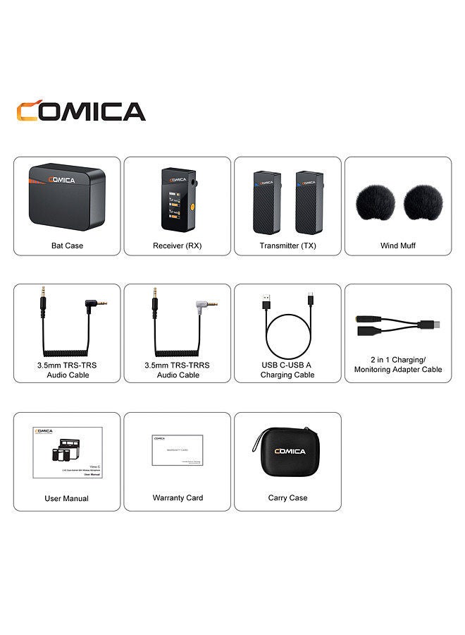 COMICA Vimo C3 Wireless Microphone System with 1 Receiver & 2 Microphones 200M Transmission Range 4 Level Adjustable Speed