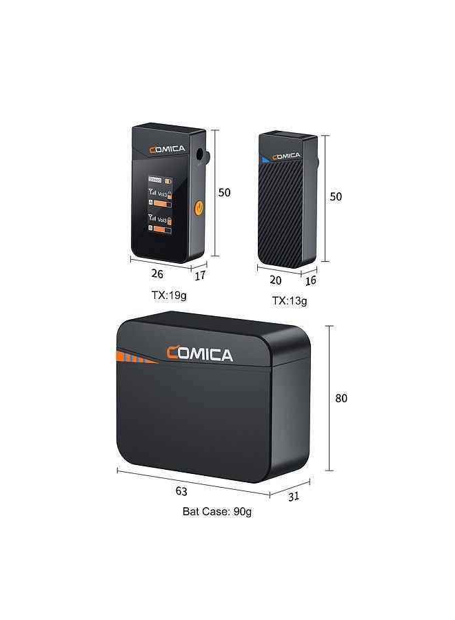 COMICA Vimo C3 Wireless Microphone System with 1 Receiver & 2 Microphones 200M Transmission Range 4 Level Adjustable Speed