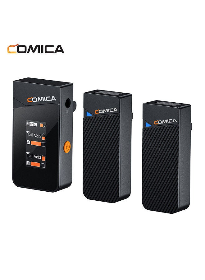 COMICA Vimo C2 Wireless Microphone System with 1 Receiver & 2 Microphones 200M Transmission Range 4 Level Adjustable Speed