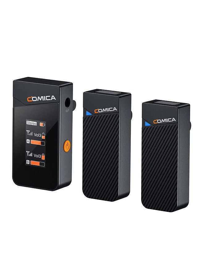 COMICA Vimo C2 Wireless Microphone System with 1 Receiver & 2 Microphones 200M Transmission Range 4 Level Adjustable Speed