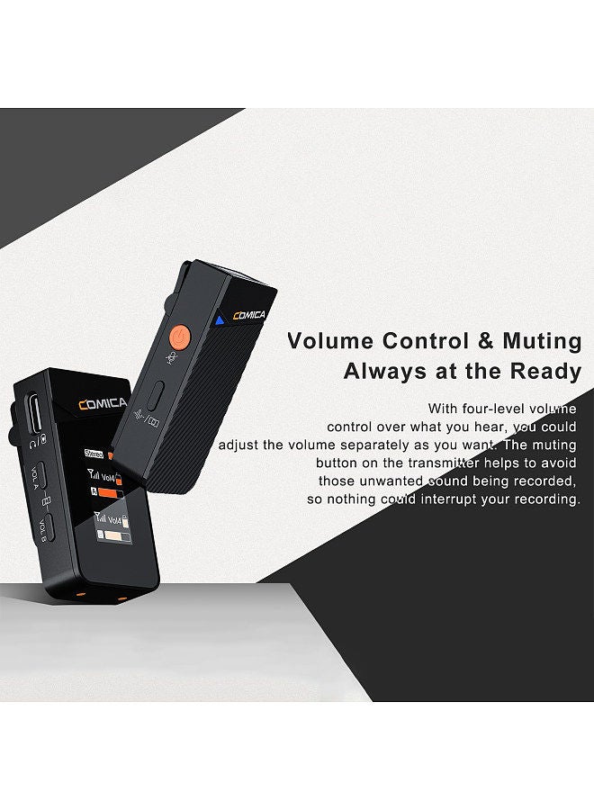 COMICA Vimo C2 Wireless Microphone System with 1 Receiver & 2 Microphones 200M Transmission Range 4 Level Adjustable Speed