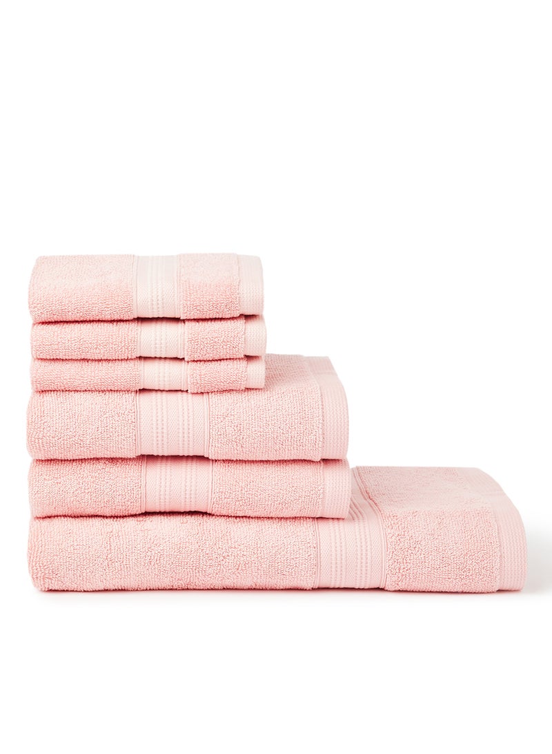 6-Pieces Towel Set Fancy Border Pink 70X140cm