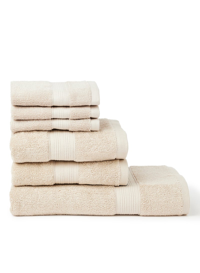 6-Pieces Towel Set Fancy Border Camel Brown 33X33, 50X90, 70X140cm