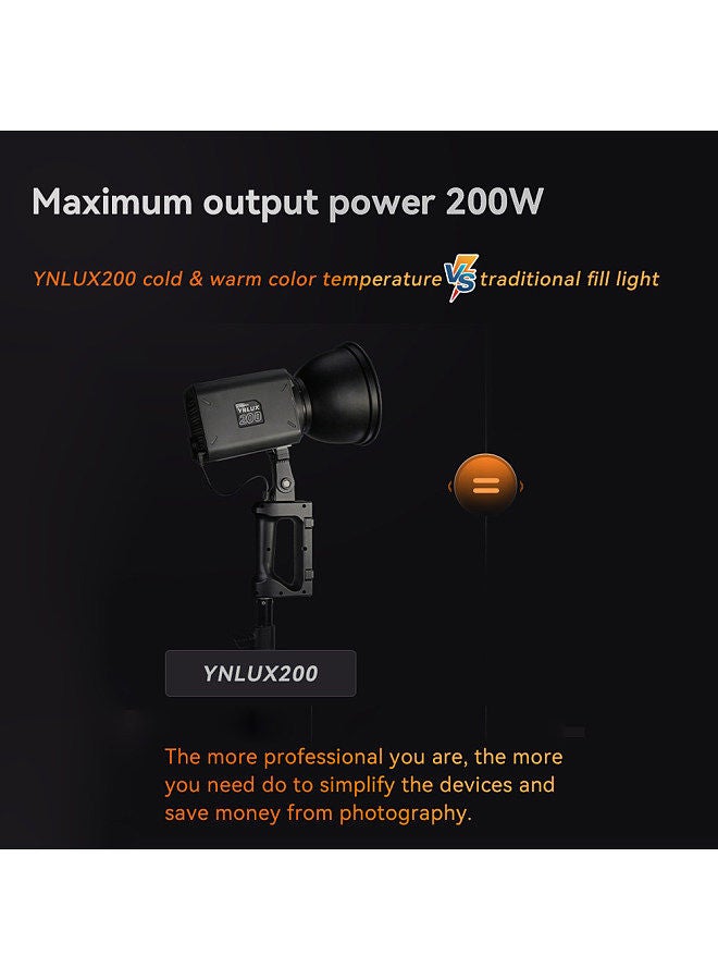 YONGNUO YNLUX200 Bi-Color Handheld LED Video Light 200W High Power Photography Light 2600K-6500K Dimmable