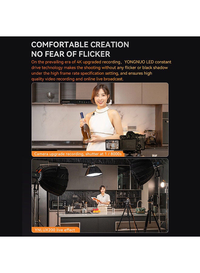 YONGNUO YNLUX200 Bi-Color Handheld LED Video Light 200W High Power Photography Light 2600K-6500K Dimmable