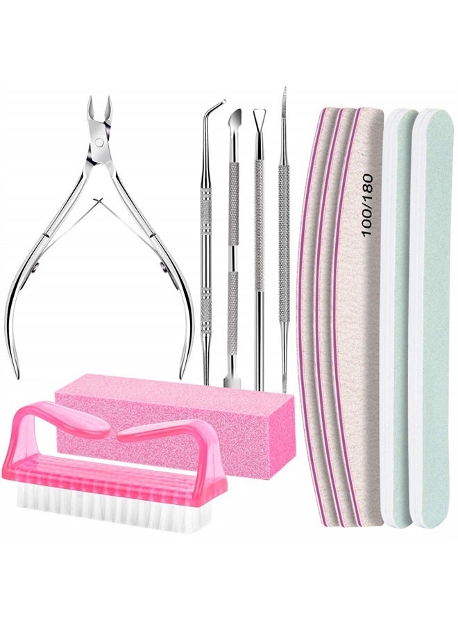 FANDAMEI Nail Care Tool Kit, Nail Files 100/180, Nail Buffer Block, Cuticle Nippers, Cuticle Trimmer, Cuticle Pusher, Nail Lifter for Ingrown Toenails, Nail Tools, Nail Kit, Pedicure & Manicure Tools