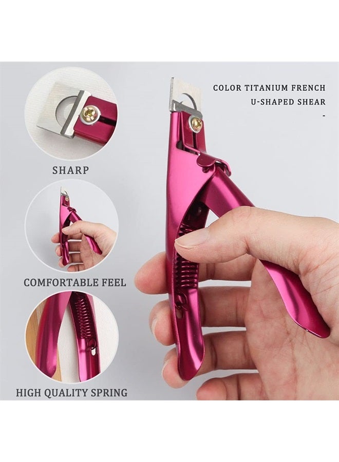 Professional Acrylic False Nail Clippers for Acrylic Nails, Rose Red Nail Tip Cutter Nail Manicure Tool for Salon Home Nail Art