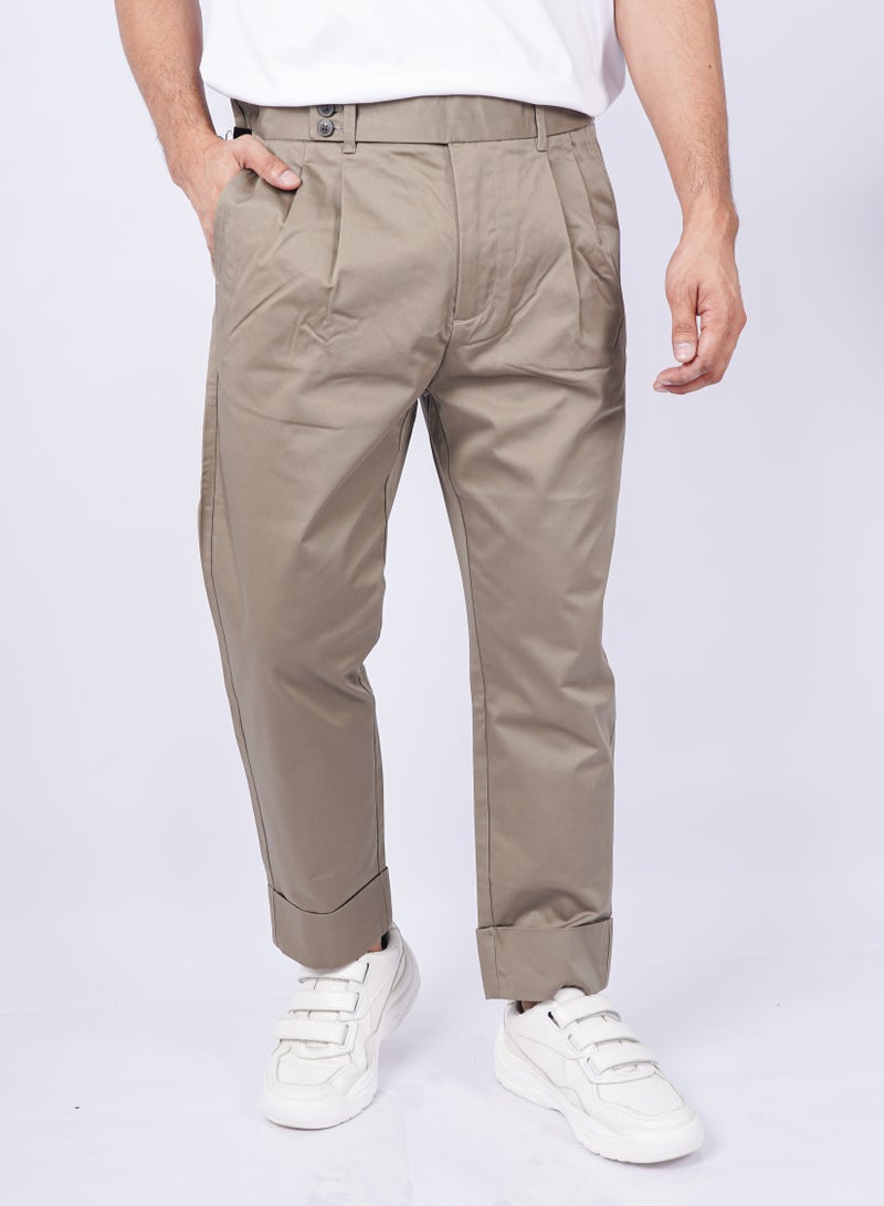 Men's Stretch Chino Tapered Pleat Front Straight Pant in Sand Color