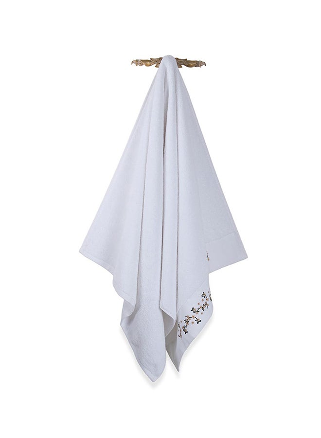 Liza Embroidered Bath Towel, White - 500 GSM, 70x140 cm