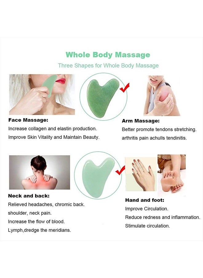 Gua Sha, Jade Stone Gua Sha Massage Tool, Guasha Tool for Face and Body Skin Massage. Gua Sha Set for Toxins Prevents Wrinkles for SPA Acupuncture, Therapy Trigger Point Treatment.
