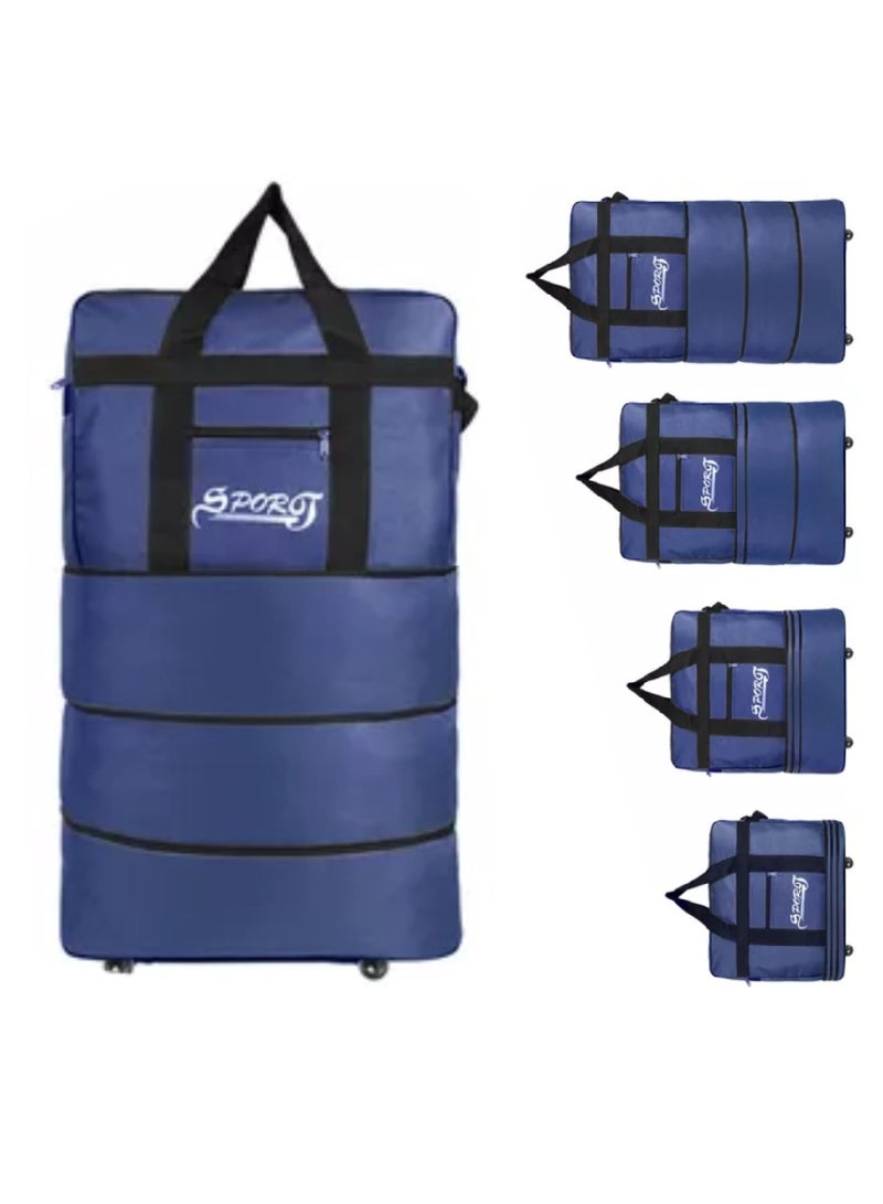 Travel Bag Luggage Trolley Bag Expandable Rolling Duffle Bag 3 Layers Space 5 Wheels Luggage Bag Foldable Suitcase For Multipurpose Use For Unisex 100HX50LX30W Blue