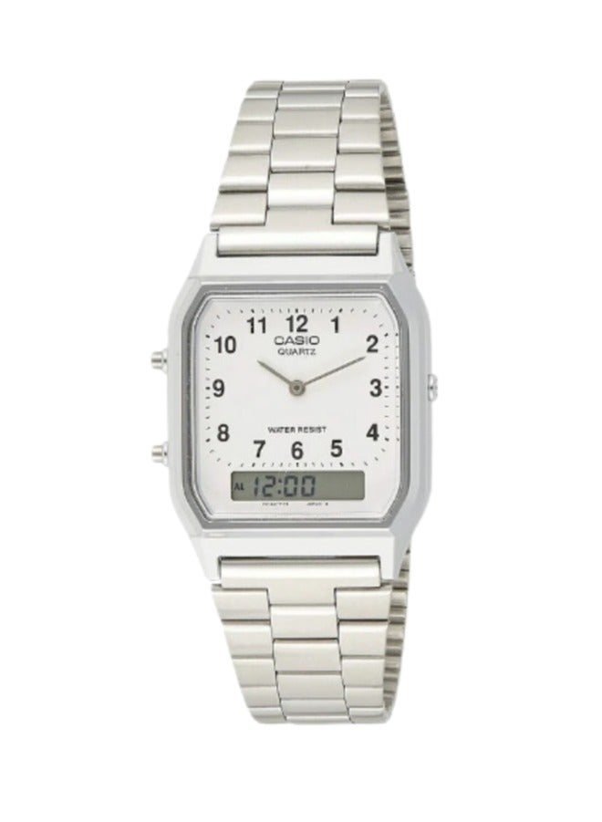 Casio Mens Quartz Watch, Analog-Digital Display And Stainless Steel Strap Aq-230A-7Bmqyes, Silver