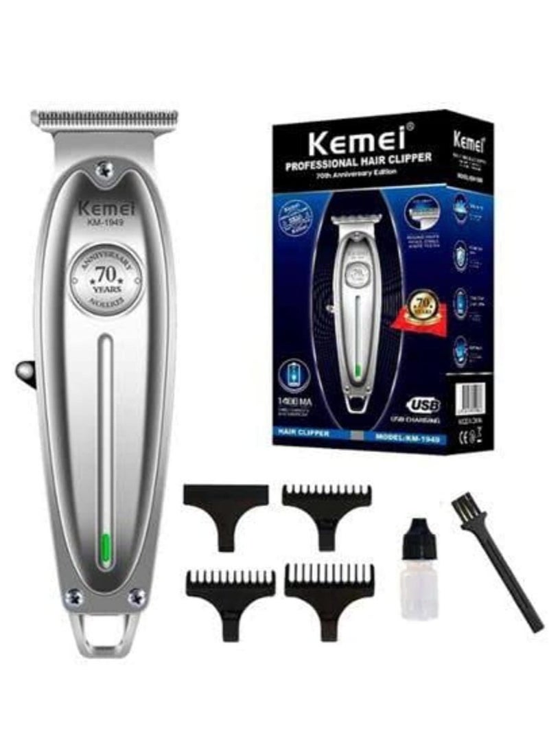 Kemei Original KM-1949 Professional Rechargeable and Cordless Hair Clipper Runtime: 120 min Trimmer for Men (Silver)