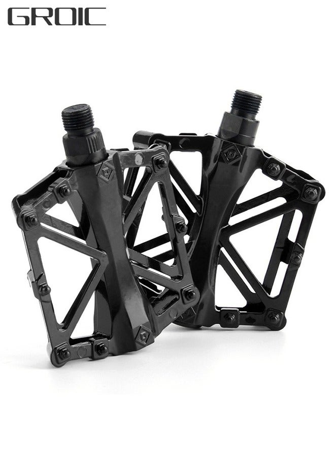 Mountain Road Bicycle Flat Bike Pedals 9/16 for MTB with 16 Anti-Skid Pins -Universal Lightweight Aluminum Alloy Platform Pedal