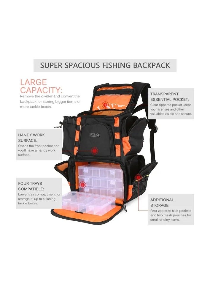 1-Piece Fishing Tackle Bag Backpack,Fishing Lures Bait Box Storage Bag with 4 Fishing Tackle Boxes Black