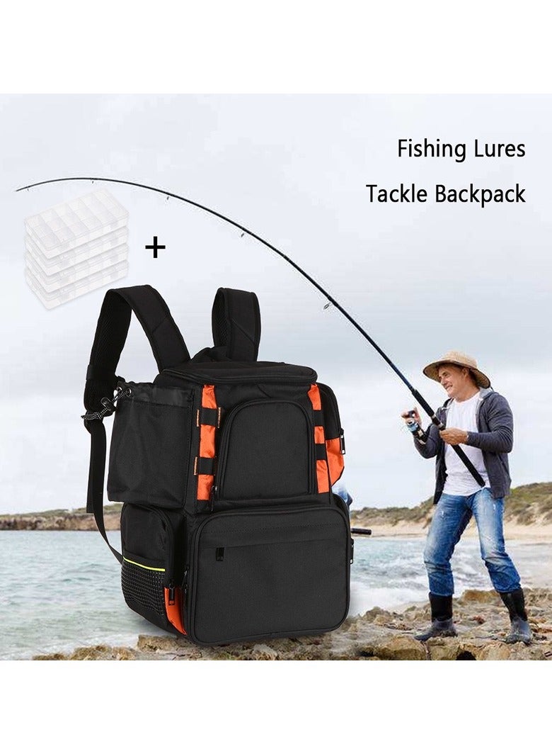 1-Piece Fishing Tackle Bag Backpack,Fishing Lures Bait Box Storage Bag with 4 Fishing Tackle Boxes Black