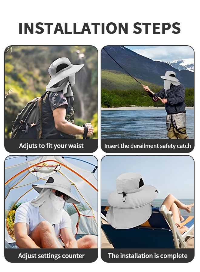 2-In-1 Sun Hat Sunscreen Sleeves, Waterproof Wide-brimmed Fisherman Hat UV Protection Hat, Fishing Protective Suit, Outdoor UV Sun Protection Wide Brim Hat with Face Cover & Neck Flap & Ice sleeve