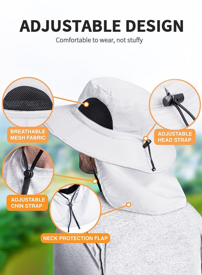 2-In-1 Sun Hat Sunscreen Sleeves, Waterproof Wide-brimmed Fisherman Hat UV Protection Hat, Fishing Protective Suit, Outdoor UV Sun Protection Wide Brim Hat with Face Cover & Neck Flap & Ice sleeve