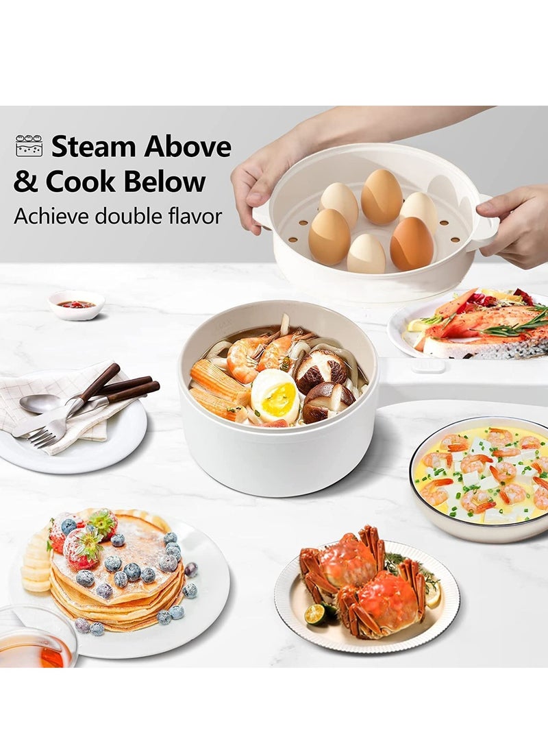 2L Electric Hot Pot with Steamer and Temperature Control Non-Stick Electric Cooker Shabu Shabu, Electric Skillet,Frying Pan,Electric Saucepan,for Noodles, Egg, Steak, Sauté, Steam, Oatmeal and Soup