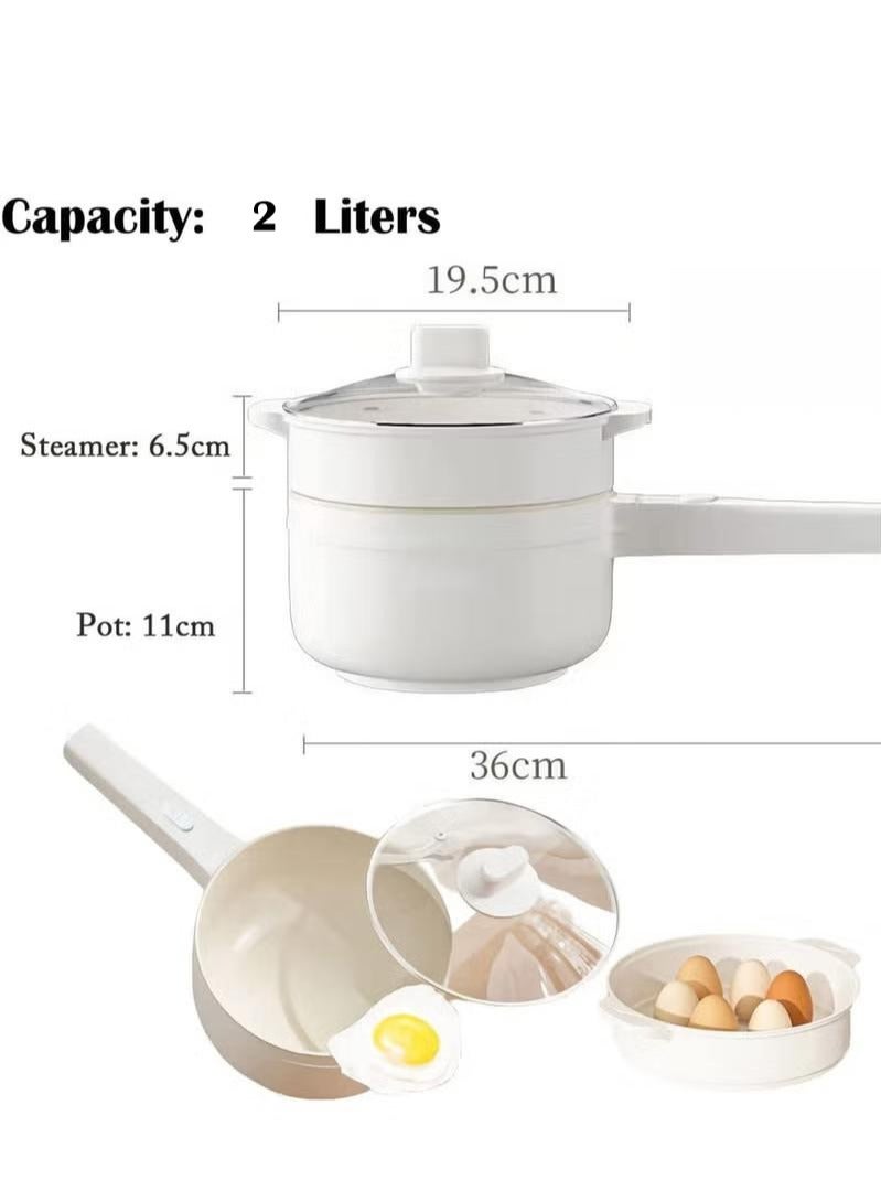 2L Electric Hot Pot with Steamer and Temperature Control Non-Stick Electric Cooker Shabu Shabu, Electric Skillet,Frying Pan,Electric Saucepan,for Noodles, Egg, Steak, Sauté, Steam, Oatmeal and Soup