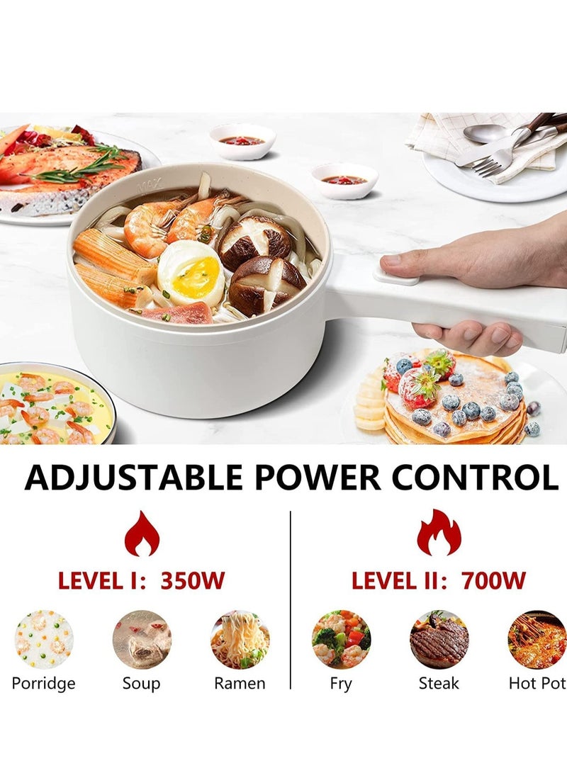 2L Electric Hot Pot with Steamer and Temperature Control Non-Stick Electric Cooker Shabu Shabu, Electric Skillet,Frying Pan,Electric Saucepan,for Noodles, Egg, Steak, Sauté, Steam, Oatmeal and Soup