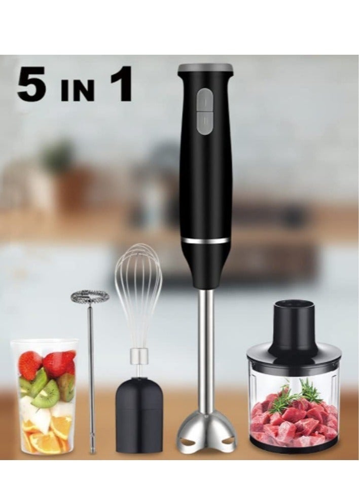 Hand Blender 5 in 1 Stainless Steel Stem with Chopper and Whisk 6-Speed Immersion Stick Blender