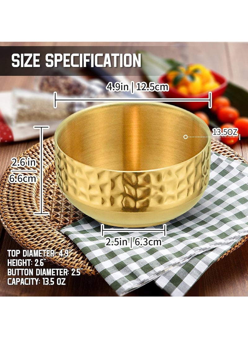 Small Bowls, Stainless Steel Double-Walled Insulated Serving Soup Bowls, 13.5 Oz Metal Ice Cream Cereal Bowl, Deep Dessert Dipping Sauce Rice Bowls for Kitchen Gold, 2 Pcs