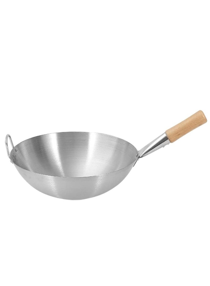 Stainless Steel Wok Pan Stir Fry Pan Deep Frying Wok Frying Skillet with Wooden Handle | 32cm
