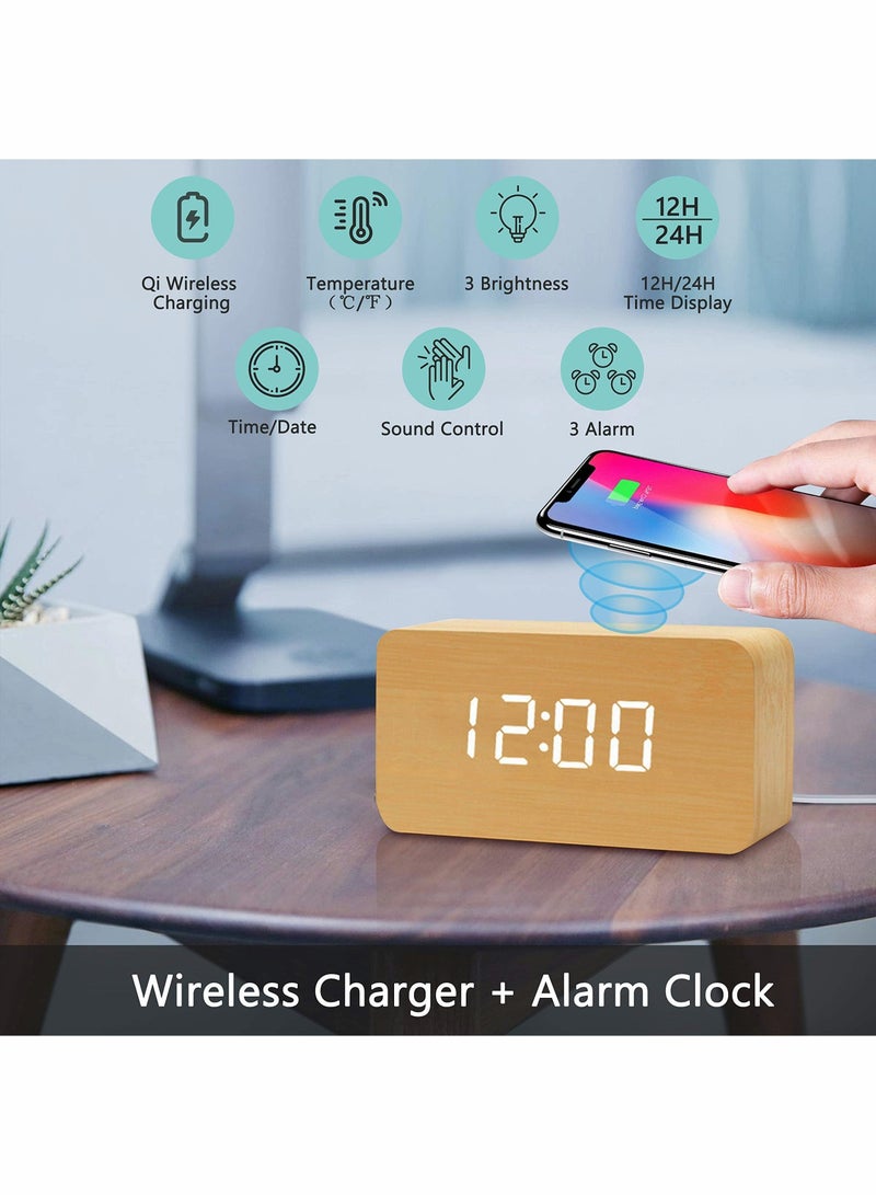 Wooden Alarm Clock with Wireless Charging Pad, LED Digital Temperature Display, Sound Control, Adjustable Brightness, Suitable for Bedroom, Office, Bedside KSA | Riyadh, Jeddah</title><meta name=