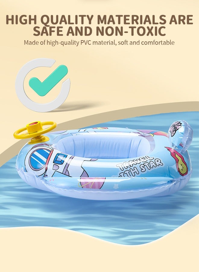Airplane Baby Swimming Float Inflatable Pool Floaties Toys, Swim Float Seat Boat Pool Astronaut Horn Pattern Swim Ring, Outdoor Swimming Ring Seat Boat for Kids
