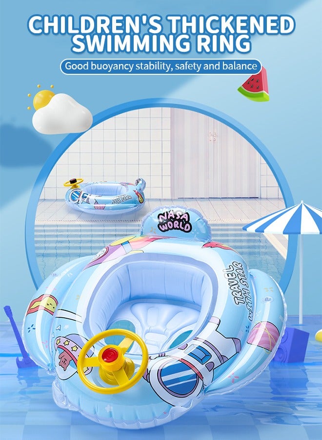 Airplane Baby Swimming Float Inflatable Pool Floaties Toys, Swim Float Seat Boat Pool Astronaut Horn Pattern Swim Ring, Outdoor Swimming Ring Seat Boat for Kids