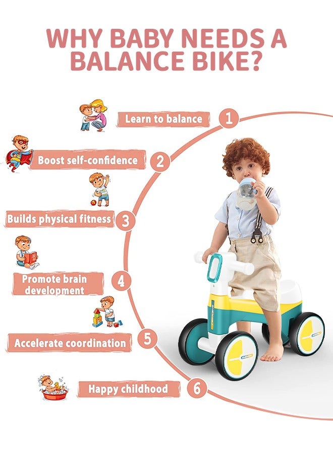 Baby Balance Bike with Music and Light, Toddler Bike Baby Walker Riding Car with 4 Silence Wheels, Baby Riding Toy, No Pedal Toddler First Bike