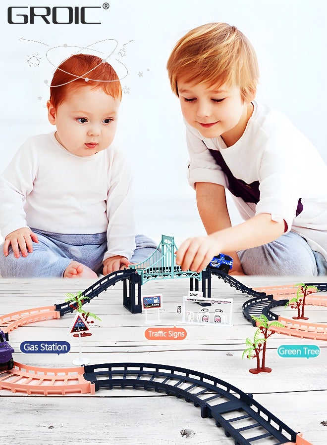 Race Track Car Toy Rail Car Toy Set Racecar Playset Trucks Race Cars STEM Building Rail Road Best Gift for Toddlers Kids Boys Girls