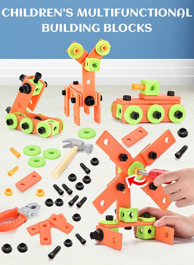 72 Pieces Kids Assembling Tools Set Box Construction Accessories Pretend Toys Building Blocks Educational Toys with Carry Case