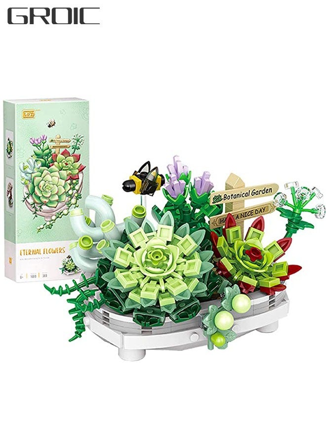 389 PCS Plant Flower Building Block, Bonsai Model Creative DIY Simulation Succulent Flower Artificial Flowers Building Brick Toys for Home Decoration, Kids Party Supplies, Birthday Favors