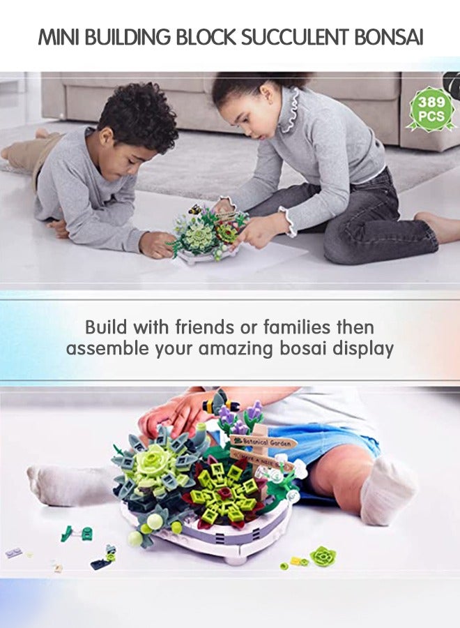 389 PCS Plant Flower Building Block, Bonsai Model Creative DIY Simulation Succulent Flower Artificial Flowers Building Brick Toys for Home Decoration, Kids Party Supplies, Birthday Favors