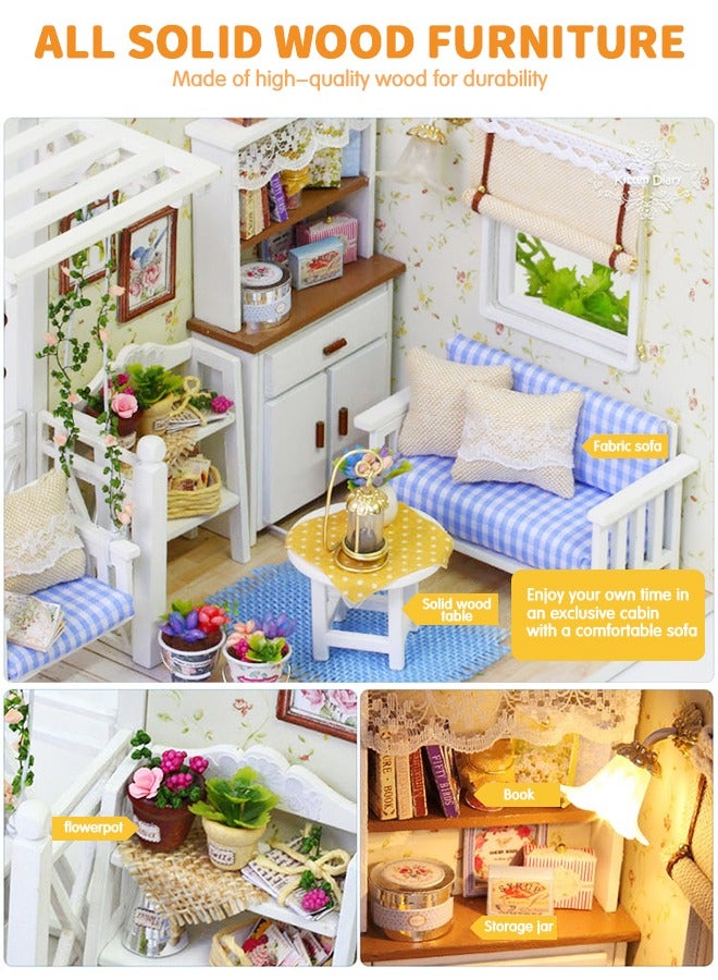 DIY Miniature Dollhouse Kit with Furniture, Creative Tiny Room kit Doll House LED Light Accessories Plus Dust Proof, Romantic Artwork Gift (Kitten Diary)