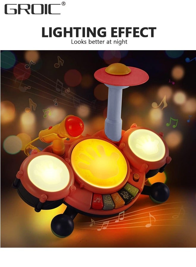 Kids Drum Toy with Music, Beats Flash Light and Adjustable Microphone, Electronic Musical Instruments Toys, Musical Instruments Playset Drum Set