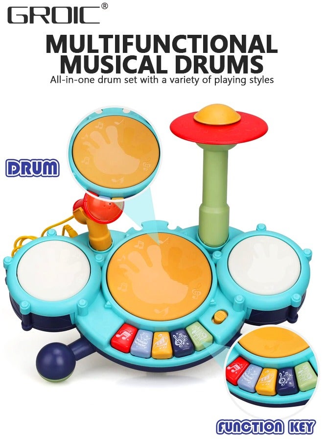 Kids Drum Toy with Music, Beats Flash Light and Adjustable Microphone, Electronic Musical Instruments Toys, Musical Instruments Playset Drum Set