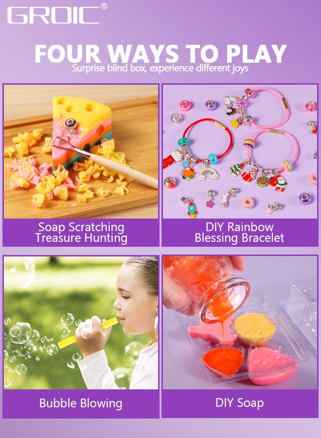 Gemstone Dig Kit, Dig Kits Archaeological Excavation Soap Blind Box, Explore Science Kits Stem Toys for Kids, Girl Digging Treasure Scraping DIY Bracelet Handmade Soap Blow Bubbles