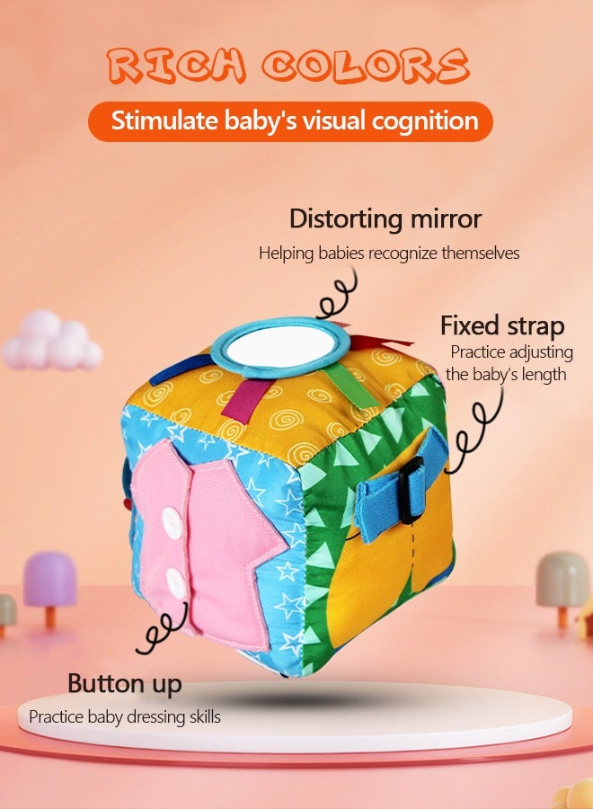 Soft Baby Blocks, Baby Toys, Montessori Toys for Babies, Cute & Durable Infant Newborn Fabric Blocks with Mirror, Bell, Buttons, Clocks, Learn to Dress Toys