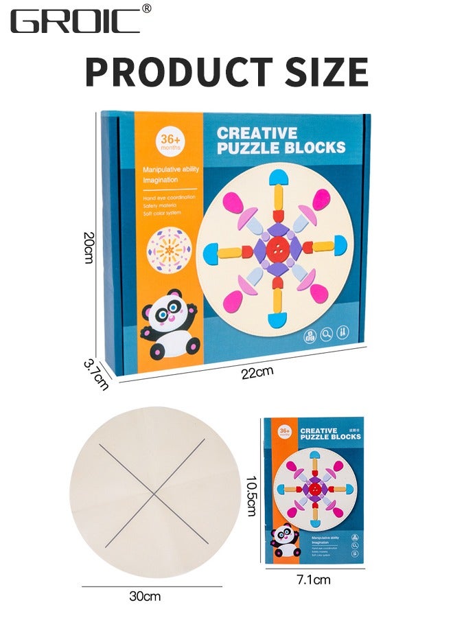 62 Pcs Wooden Pattern Blocks Set Geometric Shape Puzzle Kindergarten Classic Educational Montessori Tangram Toys for Kids Ages 4-8 with Design Cards